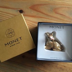 2011 Rare Retired Monet Fawn Doe a Deer with Butterfly Collectible trinket box
